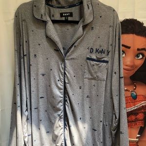 DKNY Plus Size Printed Shirt Collar Sleepshirt